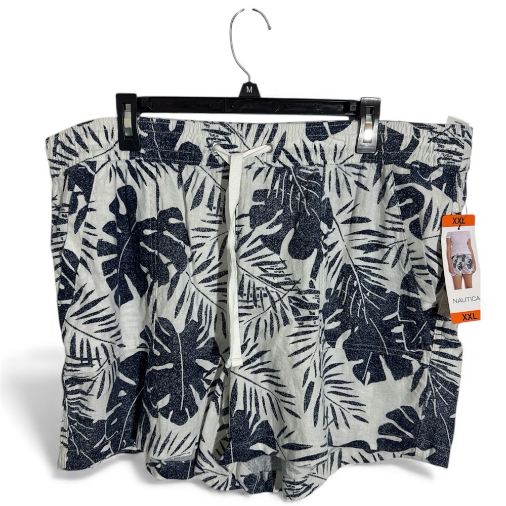 NAUTICA Linen Blend Shorts Blue Floral Size XXL